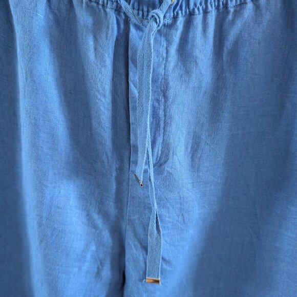 Mango MNG Blue Linen Cropped Pants Drawstring Waist Size Medium - Picture 3 of 9